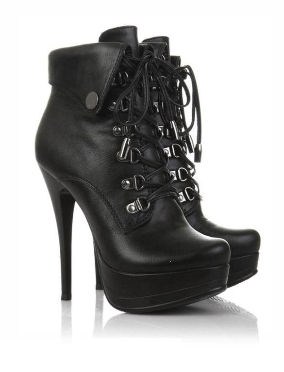black heel boots black high heel platform ankle boots pu -shein(sheinside) MNLPYKW