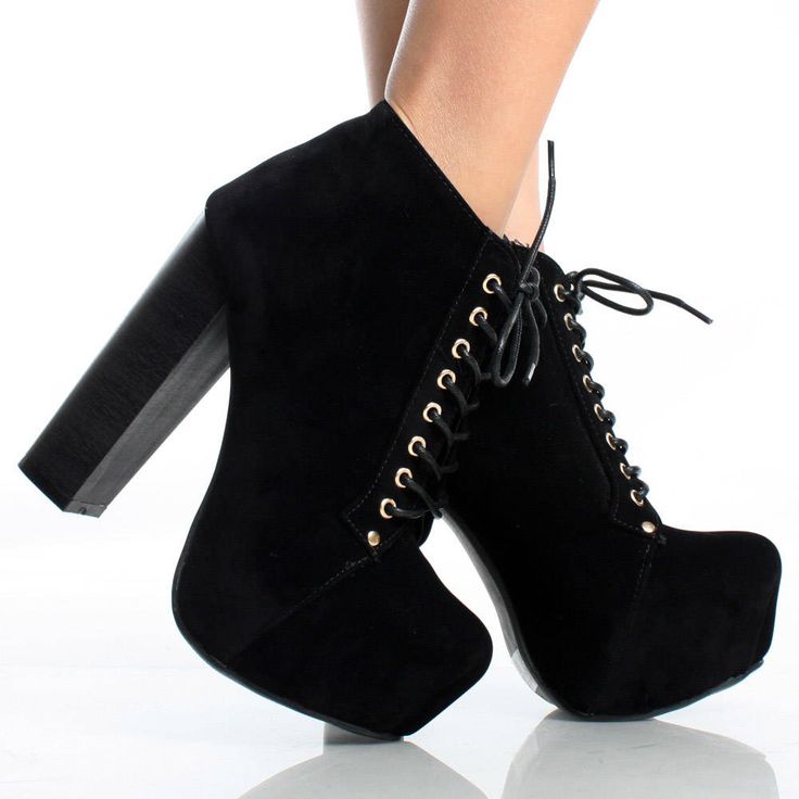black heel boots black-suede lace up women block chunky high heel platform ankle boots |  59295 JWOFRIH