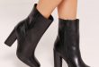 black heel boots faux leather heeled ankle boots black YFZBLBN
