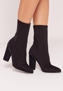 black heel boots pointed toe neoprene heeled ankle boots black AZCBHLF