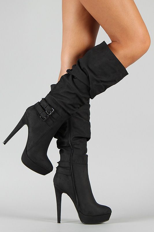 black heel boots wild rose slouchy buckle knee high boot too tall for heels:( YPVSANO