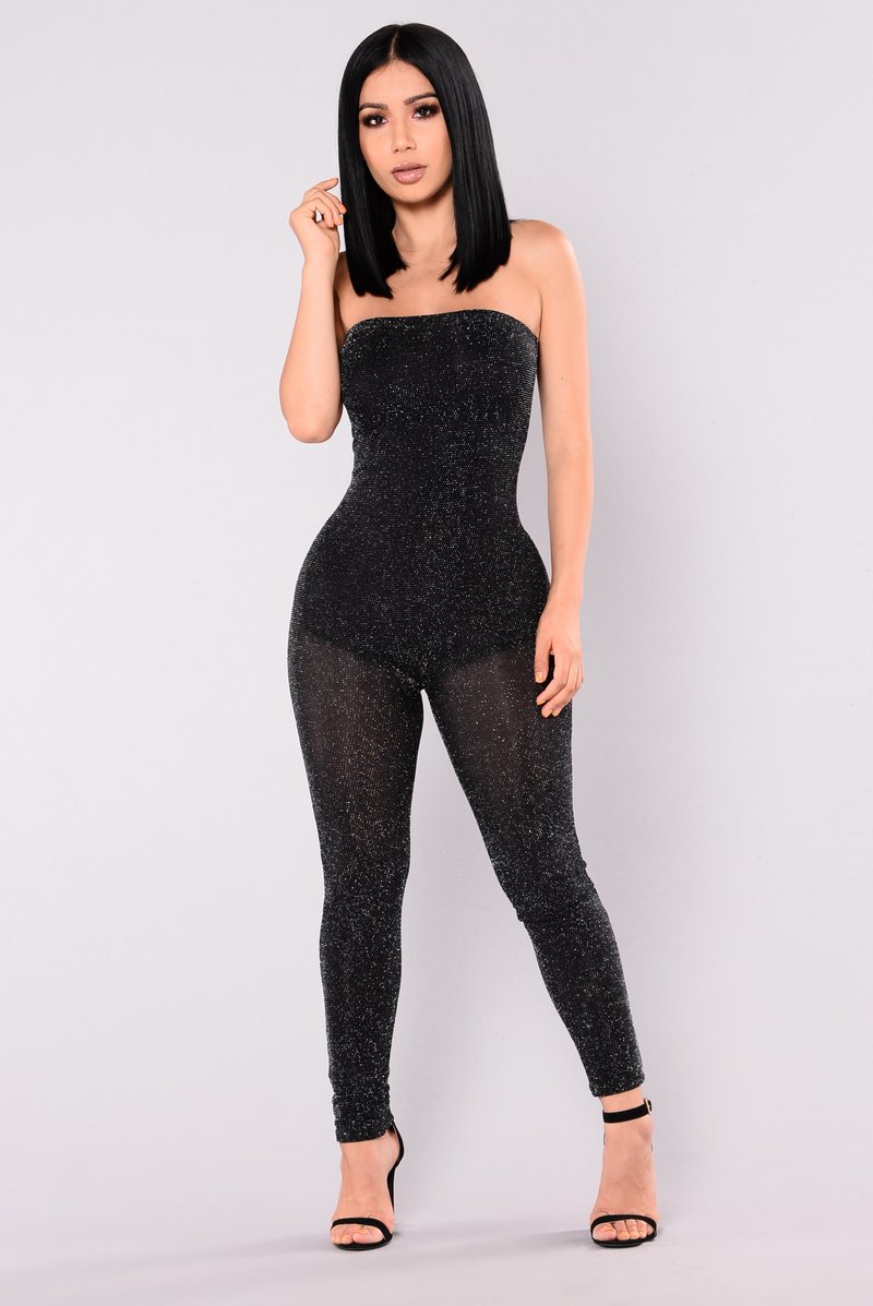 black jumpsuits for women star gazer glitter jumpsuit - black RYHJQTZ
