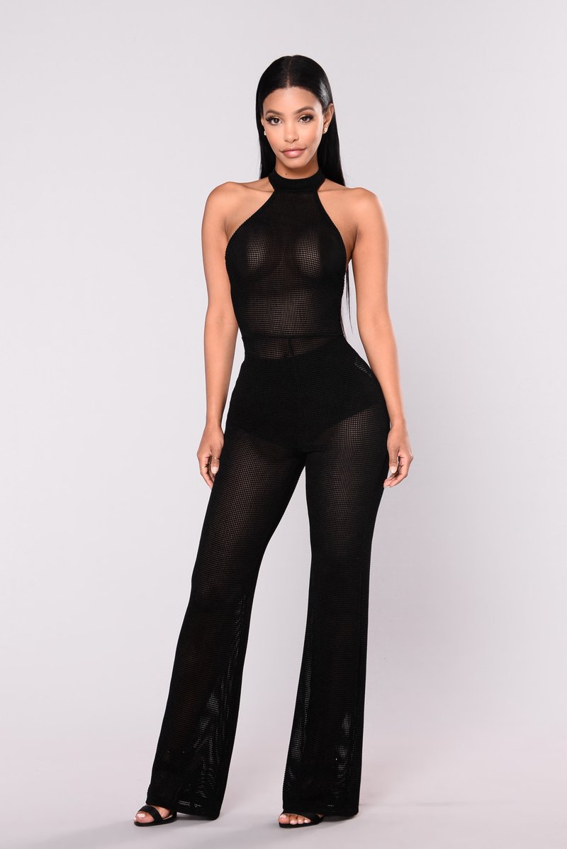 black jumpsuits for women welcome to new york fishnet jumpsuit - black DNUFQKY
