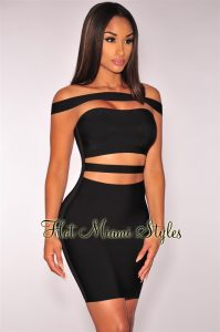 black off shoulder straps bandage dress MZARUZW