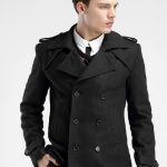 black pea coat _ double breasted black fashion wool pea coat ... ENRQAKW