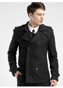 black pea coat _ double breasted black fashion wool pea coat ... ENRQAKW