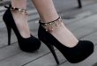 black shoes for women black women platform pumps chains tassel ankle straps high heels stiletto  heel shoes HXNXAPQ
