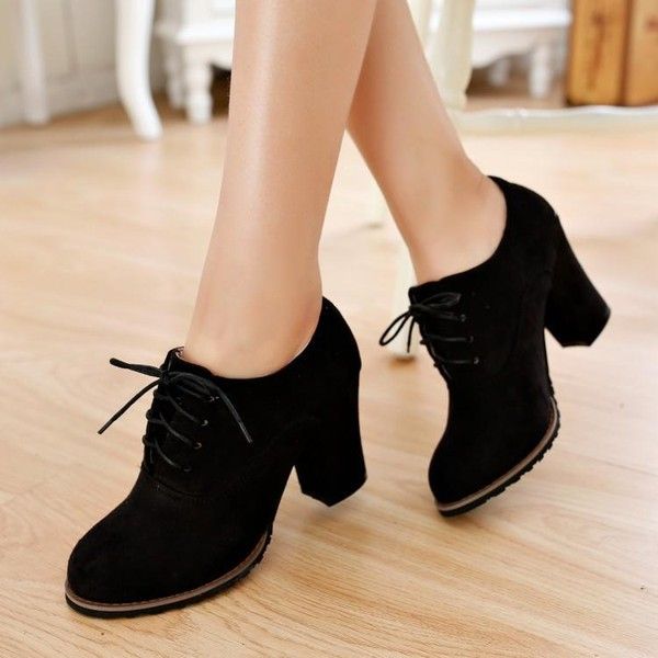 black shoes for women women ladies ankle boots lace ups block chunky heel creeper faux suede shoes BAXOQNV