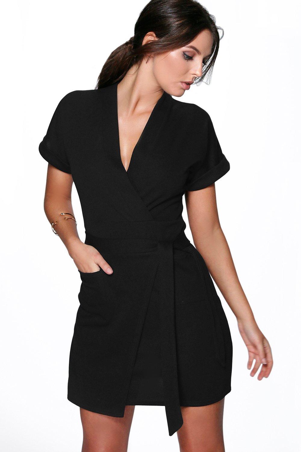Get stylish accessories to look elegant with black wrap dress