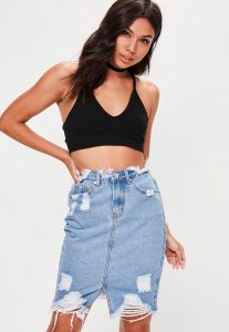 blue busted hem denim midi skirt DFITTBJ