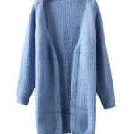 blue cardigan blue v neck fluffy knit cardigan in longer length st0170036-2 UVCOIPC