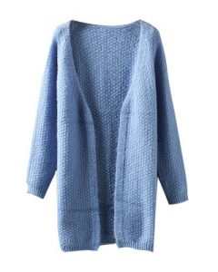 blue cardigan blue v neck fluffy knit cardigan in longer length st0170036-2 UVCOIPC