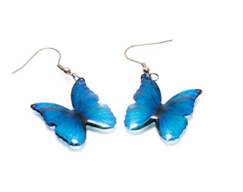 blue morpho butterfly earrings, translucent. looks like real butterfly.  comes in ZSHIWVY