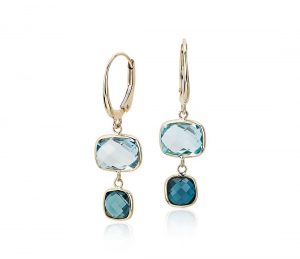 blue topaz ombre drop leverback earrings in 14k yellow gold UKIZZKN