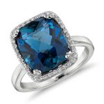 blue topaz rings london blue topaz and diamond halo cushion-cut ring in 14k white gold TFVNYGW