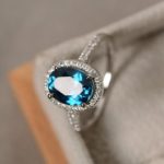 blue topaz rings london blue topaz ring, oval gemstone, sterling silver halo ring,  engagement GURIXIY