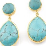 blue turquoise earrings made with silver coated 18k gold, big long turquoise, PHLDKTC