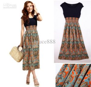 bohemian clothes 2015 summer new chiffon dresses, bohemian retro pattern stitching  sleeveless vest skirt ethnic OMYACMV