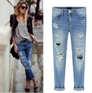 boyfriend jeans for women machine jeans ripped distressed destroyed boyfriend cropped women washed  denim LVEKERJ