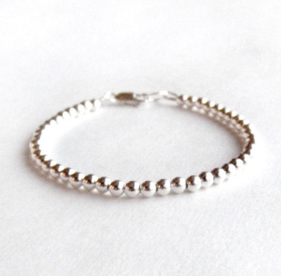 bracelet - 4mm sterling silver bead bracelet - everyday wear - sterling PVQQUAG