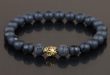 bracelet beads wholesale mens matte black agate beads bracelet,golden skull bracelet  jewelry,black lava SDTLYLU