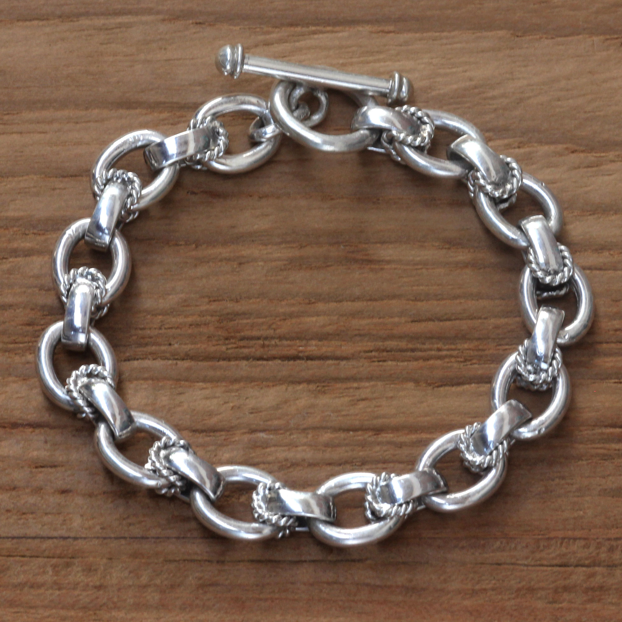 bracelet silver modern sterling silver link bracelet - brave lady | novica YFLFJPM