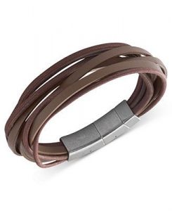 bracelets for men fossil menu0027s bracelet, stainless steel brown leather multi-strand wrap  bracelet - JMQIROV