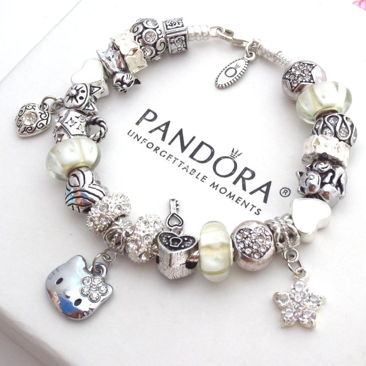 bracelets with charms authentic pandora silver bracelet with charms white hello kitty heart love UCDTALD