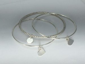 bracelets with charms set of 3 argentium silver bangles with charms, EDYZASZ