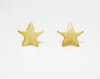 brass gold star stud earrings 925 sterling silver posts,star earrings  bridesmaid YSTJLAI