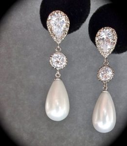 bridal jewelry - sterling silver - long - pearl drop earrings - LRCLKWL