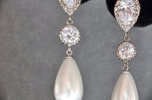 bridal jewelry - sterling silver - long - pearl drop earrings - LRCLKWL
