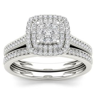 bridal ring sets de couer 10k gold 1/3ct tdw diamond cluster halo bridal set VMCDPUM