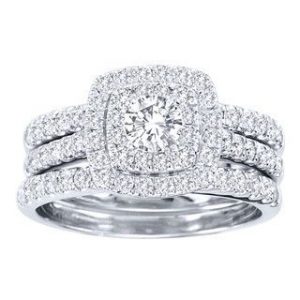 bridal ring sets de couer 10k white gold 1 1/2 ct tdw diamond halo engagement ZREIHEW