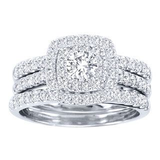 bridal ring sets de couer 10k white gold 1 1/2 ct tdw diamond halo engagement ZREIHEW