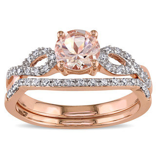 bridal ring sets miadora signature collection 10k rose gold morganite and 1/6ct tdw diamond BKSIQVU