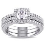 bridal ring sets miadora sterling silver cushion and round-cut created white sapphire halo  3-piece SZHLUQO