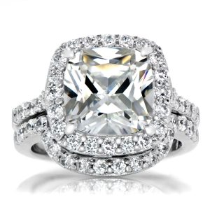 bridal ring sets sheerau0027s cushion cut cz halo wedding ring set - 10mm ULWHUSY