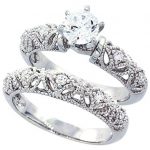 bridal ring sets sterling silver wedding ring set, round cz engagement ring 2pcs vintage bridal PACXPDD