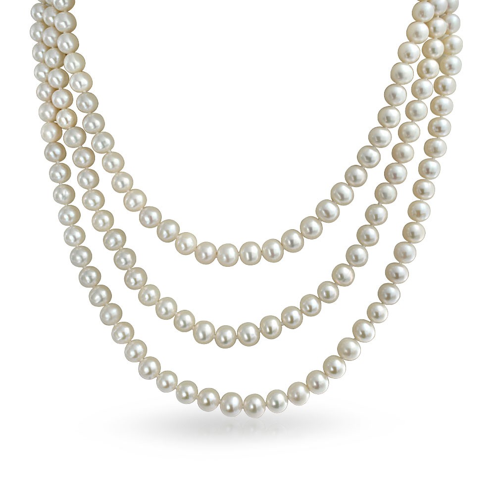 bridal triple strand white pearl necklace gatsby inspired 20in CHTSROT