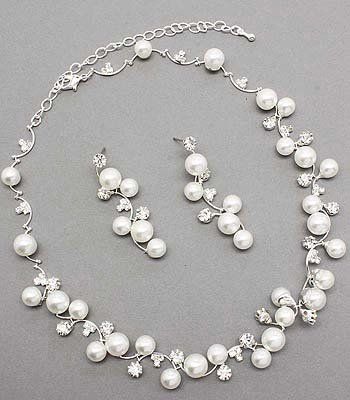 bridal wedding jewelry set austrian crystal rhinestone pearl white TPNBVNH