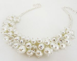 bridesmaid jewellery ivory pearl bead and crystal cluster necklace and earrings, cream pearl YSERLRV