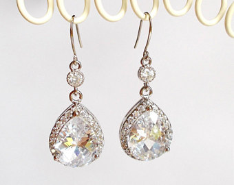 bridesmaid jewellery silver crystal wedding earrings - long clear crystal bridal dangle earrings BRHPTLR