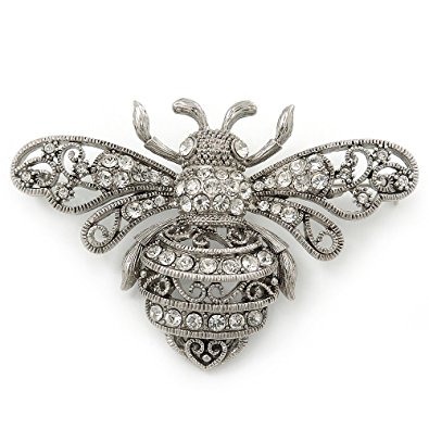 brooch jewellery large silver tone filigree, swarovski crystal u0027bumble beeu0027 brooch - 70mm CCGZTYH
