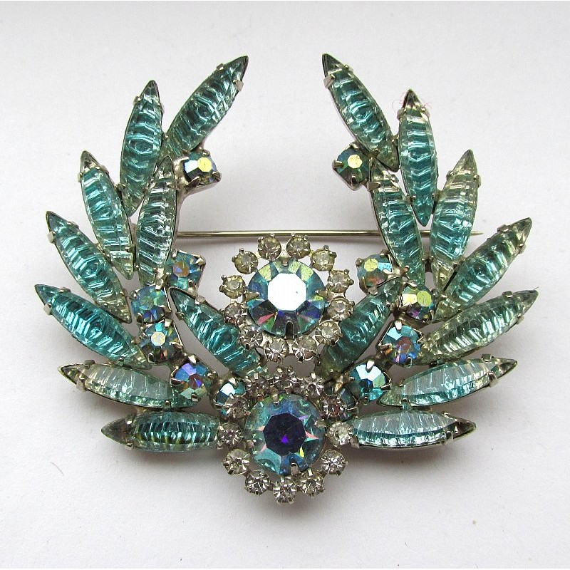 brooch jewellery vintage costume jewellery brooch - blue paste OTWSGZX