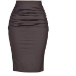 brown pencil skirt knit cotton high-waisted ruched pencil skirt OUIJTUI