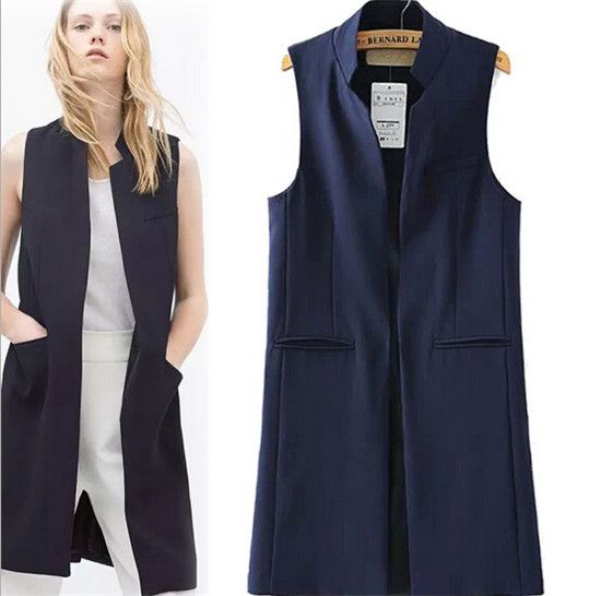 buy women long vest jacket, open stitch, sleeveless, black, navy, white at  lestyleparfait.com AKKPHGC