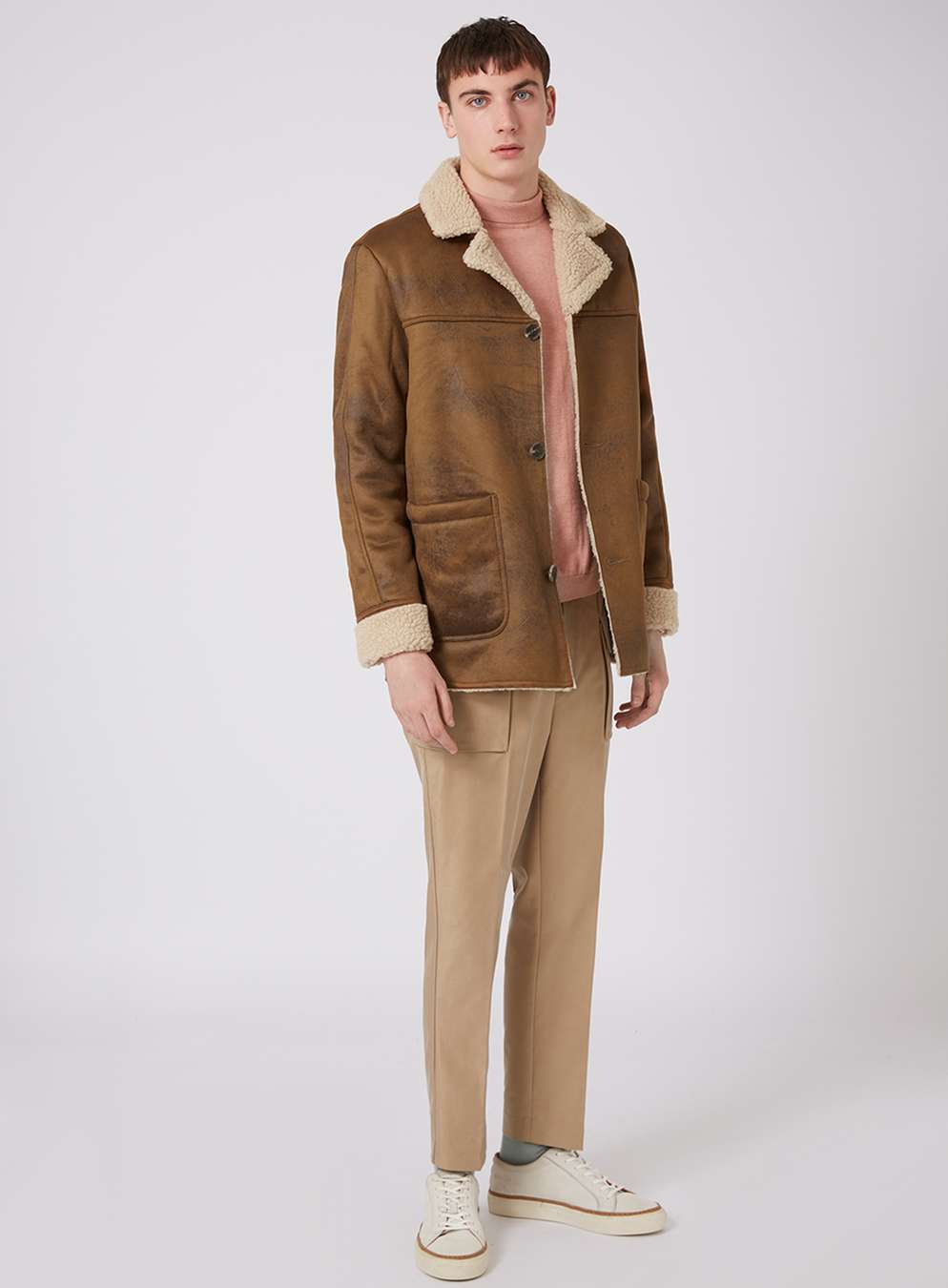 camel faux shearling coat - coats u0026 jackets - clothing - topman usa GGXZAUE