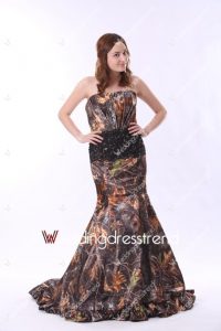 camouflage wedding dresses romantic mermaid ruched sweep train camo wedding gown UEHGZFK