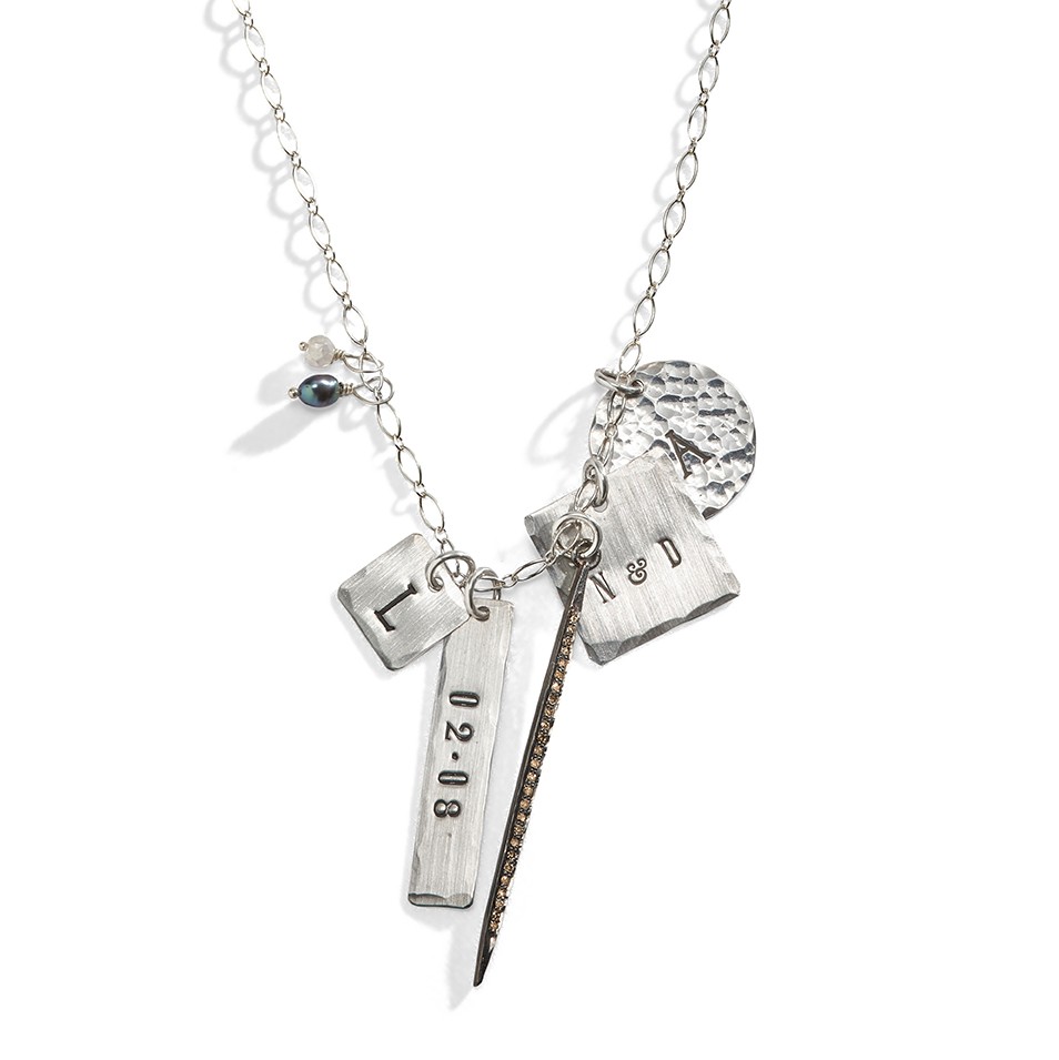 celebrity mom jewelry alice eclectic personalized charm necklace with  diamond dagger DJGDJBM